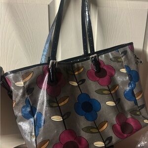 Brighton Colorful Flowers Coated Canvas Tote bag Purse Handbag Large